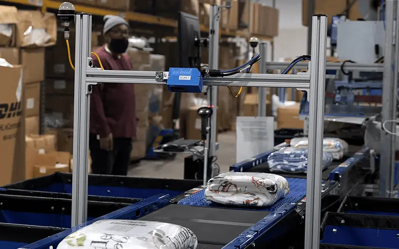 A conveyor belt with packages on it
