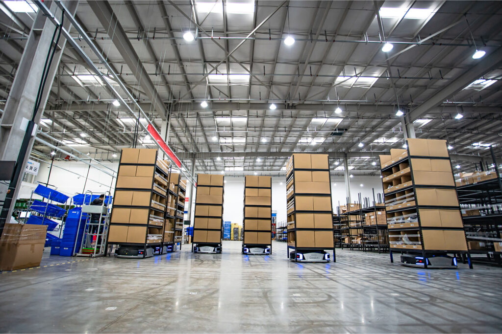 A warehouse with fulfillment automation systems