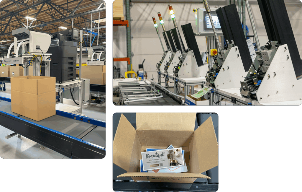Different views of the document automation process in a warehosue.