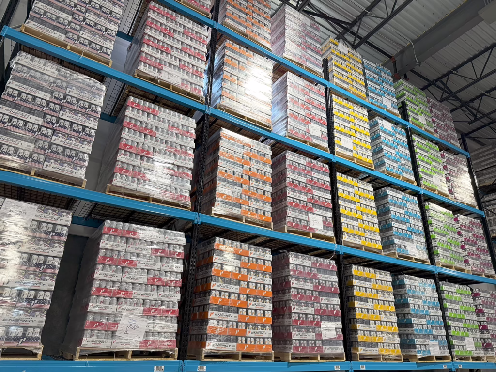 Shelves of products in a warehouse