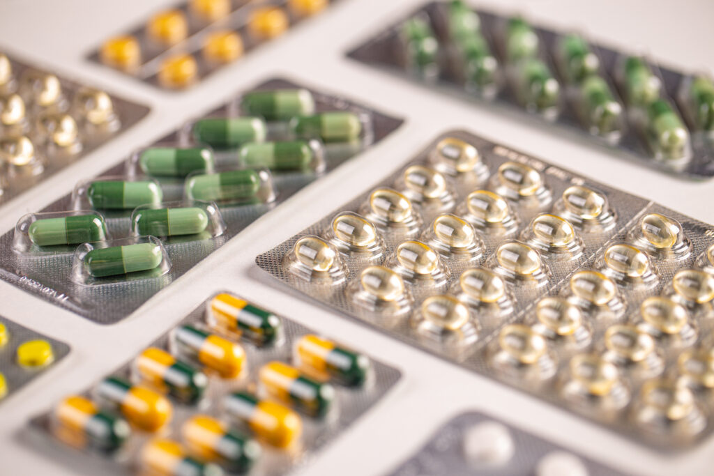 Supplements and pills blister packs. Pack of pills